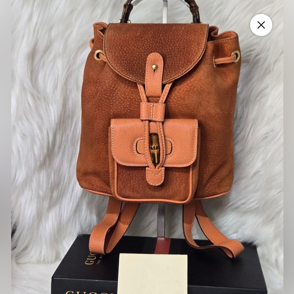 Gucci Bamboo Pumpkin Suede small vintage backpack